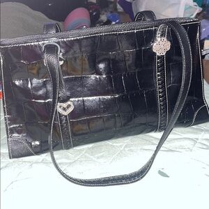 Brighton Black Croc Embossed Tote with Silver Charm-EUC